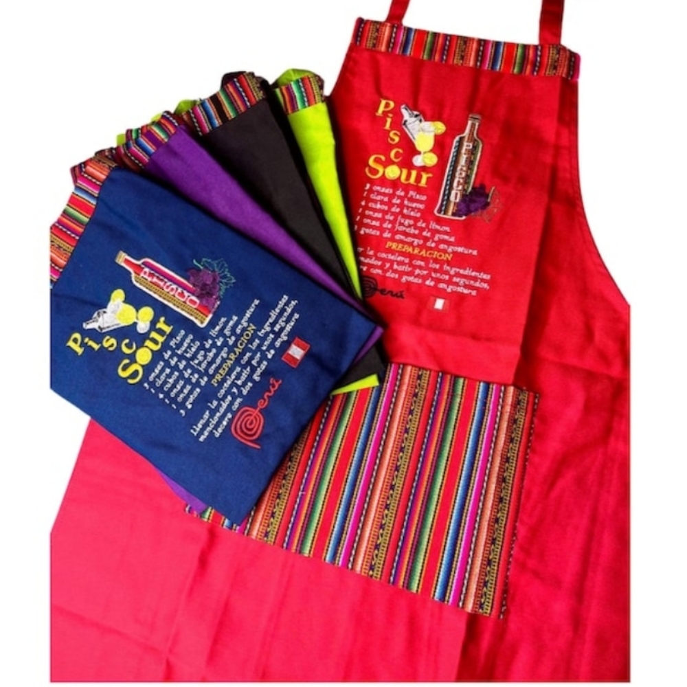 Peruvian Blue Embroidered Apron One Size Adults